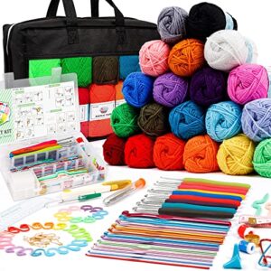 20 large acrylic yarn skeins-105 pcs crochet kit with hooks yarn set, premium bundle includes 2000 yards yarn balls, needles, accessories, ideal starter pack for kids adults beginner professionals