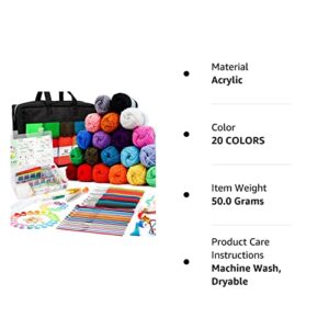 20 Large Acrylic Yarn Skeins-105 PCS Crochet Kit with Hooks Yarn Set, Premium Bundle Includes 2000 Yards Yarn Balls, Needles, Accessories, Ideal Starter Pack for Kids Adults Beginner Professionals