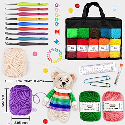 20 Large Acrylic Yarn Skeins-105 PCS Crochet Kit with Hooks Yarn Set, Premium Bundle Includes 2000 Yards Yarn Balls, Needles, Accessories, Ideal Starter Pack for Kids Adults Beginner Professionals