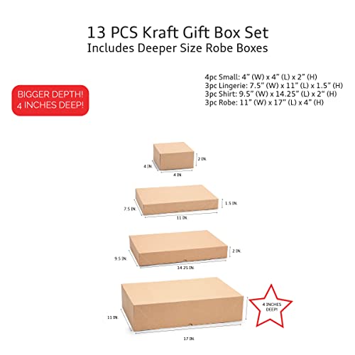 MOMONI 13 Premium Kraft Gift Boxes with Lids of Assorted Sizes with 4 inch Deep Robe Boxes- Wrapping Boxes Set Christmas Gift Boxes for Christmas Gifts, Birthday, Holiday, Father's Day, Mother's Day, Birthday and More