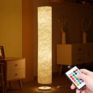 led soft light floor lamp, 52″ simple design morden slim rgb 16 color changing tyvek fabric shade dimmable remote control & 2 smart led bulbs standing lamp for living room bedroom game room