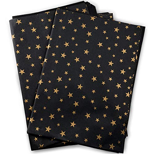 MR FIVE 30 Sheets Gold Star Black Tissue Paper Bulk,20" x 28",Tissue Paper for Gift Bags,Gift Tissue Paper for DIY and Crafts,Gift Wrapping Paper for Birthday,Holiday,Weddings