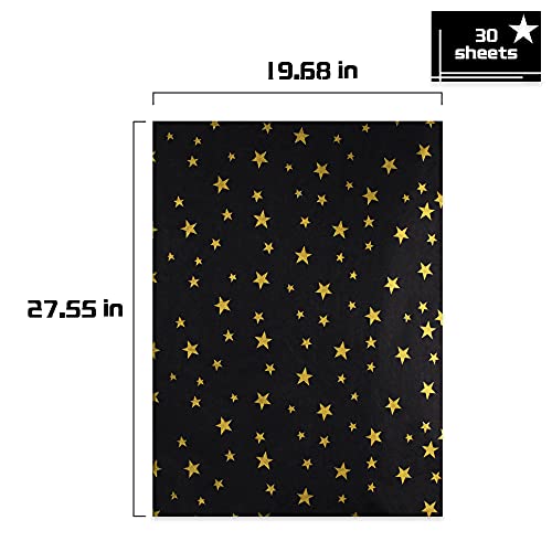 MR FIVE 30 Sheets Gold Star Black Tissue Paper Bulk,20" x 28",Tissue Paper for Gift Bags,Gift Tissue Paper for DIY and Crafts,Gift Wrapping Paper for Birthday,Holiday,Weddings