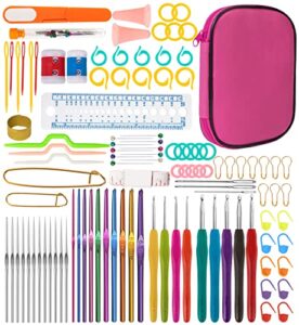 afstee 109pcs crochet hooks set, knitting supplies crochet kit for beginners with case, multicolor aluminum ergonomic yarn knitting needles sewing tools crochet accessories