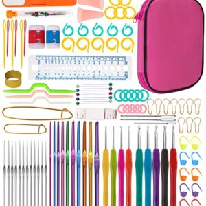 AFSTEE 109Pcs Crochet Hooks Set, Knitting Supplies Crochet Kit for Beginners with Case, Multicolor Aluminum Ergonomic Yarn Knitting Needles Sewing Tools Crochet Accessories