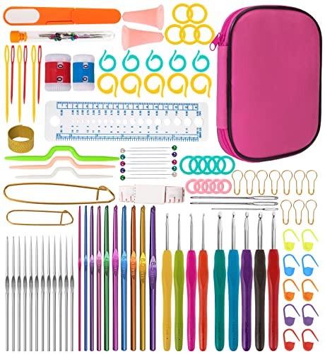 AFSTEE 109Pcs Crochet Hooks Set, Knitting Supplies Crochet Kit for Beginners with Case, Multicolor Aluminum Ergonomic Yarn Knitting Needles Sewing Tools Crochet Accessories