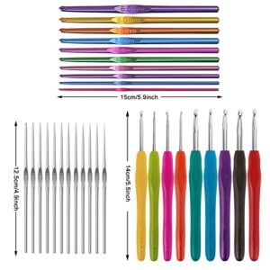 AFSTEE 109Pcs Crochet Hooks Set, Knitting Supplies Crochet Kit for Beginners with Case, Multicolor Aluminum Ergonomic Yarn Knitting Needles Sewing Tools Crochet Accessories