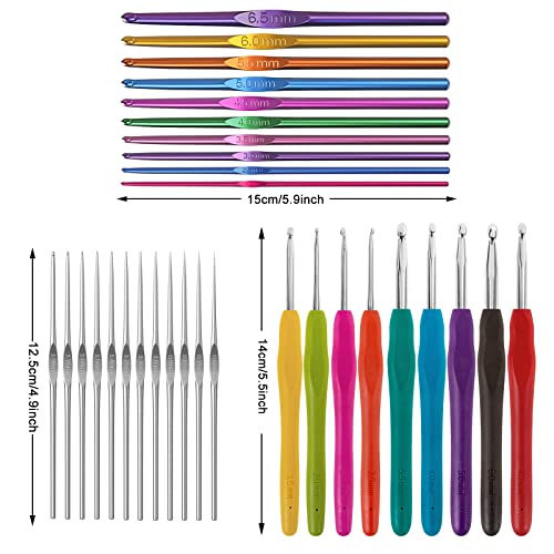 AFSTEE 109Pcs Crochet Hooks Set, Knitting Supplies Crochet Kit for Beginners with Case, Multicolor Aluminum Ergonomic Yarn Knitting Needles Sewing Tools Crochet Accessories