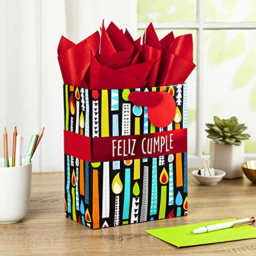 Hallmark VIDA 9" Medium Spanish Gift Bag with Tissue Paper for Birthday (Feliz Cumple)