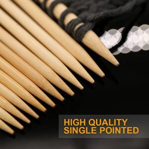 36PCS Bamboo Knitting Needles Set, BetyBedy Single Pointed Knitting Needles, 9 Inches Length Knitting Crochet Supplies for Beginners Handmade (18 Sizes from 2.0mm-10.0mm)