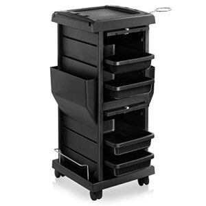 Saloniture Premium Locking Rolling Trolley Cart with Pockets - Black