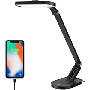 jkswt led desk lamp, eye-caring table lamps with 72 led, 9 brightness levels, 5 color modes, usb charging port,touch control and memory function, 10w reading lamps for home office, black