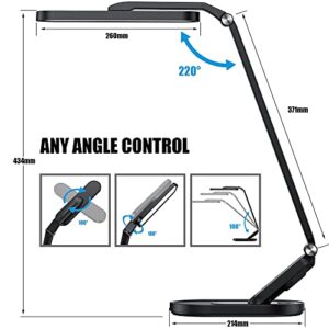 JKSWT LED Desk Lamp, Eye-Caring Table Lamps with 72 LED, 9 Brightness Levels, 5 Color Modes, USB Charging Port,Touch Control and Memory Function, 10W Reading Lamps for Home Office, Black