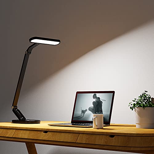 JKSWT LED Desk Lamp, Eye-Caring Table Lamps with 72 LED, 9 Brightness Levels, 5 Color Modes, USB Charging Port,Touch Control and Memory Function, 10W Reading Lamps for Home Office, Black