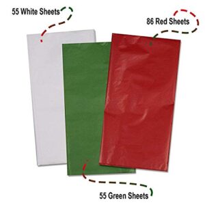 Gift Boutique 196 Christmas Tissue Paper Bulk Holiday Wrapping Sheets 20" x 20" Red Green and White Assorted 86 Red, 55 Green and 55 White Sheet