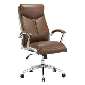 realspace® modern comfort verismo bonded leather high-back executive chair, brown/chrome