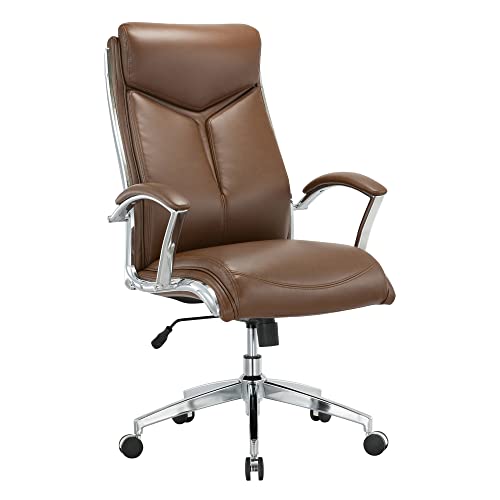 Realspace® Modern Comfort Verismo Bonded Leather High-Back Executive Chair, Brown/Chrome