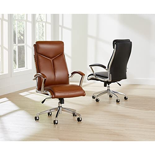 Realspace® Modern Comfort Verismo Bonded Leather High-Back Executive Chair, Brown/Chrome