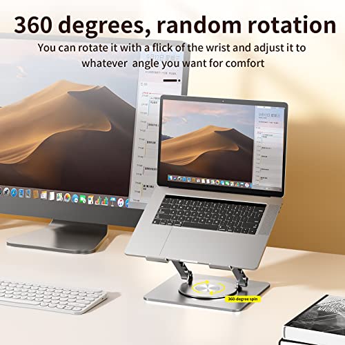 VAJUN with 360 Swivel baseAdjustable Laptop Stand,Metal Stand for Desktop Folding Laptop, Compatible with 10 to 15.6 inch laptops (Grey)