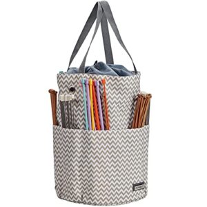 homest xl yarn storage tote, tangle free with 6 oversized grommets, knitting and crochet organizer, large craft supplies bag with drawstring closure, ripple (patent design)