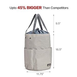 HOMEST XL Yarn Storage Tote, Tangle Free with 6 Oversized Grommets, Knitting and Crochet Organizer, Large Craft Supplies Bag with Drawstring Closure, Ripple (Patent Design)