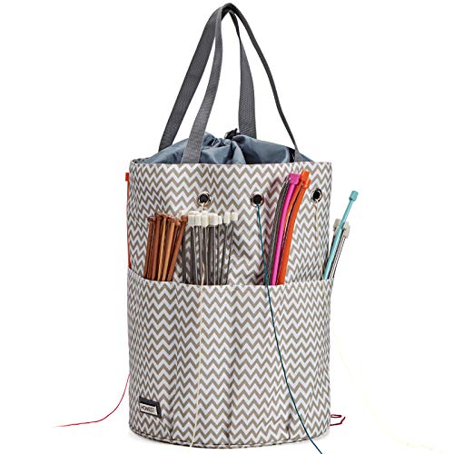 HOMEST XL Yarn Storage Tote, Tangle Free with 6 Oversized Grommets, Knitting and Crochet Organizer, Large Craft Supplies Bag with Drawstring Closure, Ripple (Patent Design)