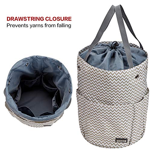 HOMEST XL Yarn Storage Tote, Tangle Free with 6 Oversized Grommets, Knitting and Crochet Organizer, Large Craft Supplies Bag with Drawstring Closure, Ripple (Patent Design)