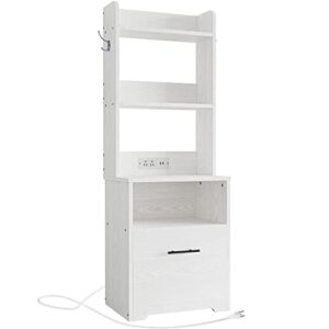 ironck file cabinet with bookshelf and power outlet, vertical filing cabinet for letter/legal/a4/a3 size file, large printer stand with open storage shelves