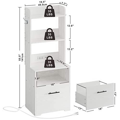 IRONCK File Cabinet with Bookshelf and Power Outlet, Vertical Filing Cabinet for Letter/Legal/A4/A3 Size File, Large Printer Stand with Open Storage Shelves