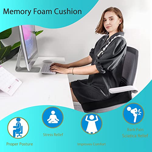 Newsty Pressure Relief Seat Cushion for Long Sitting Hours on Office, Home Chair, Car Memory Foam Office Chair Cushion for Back, Coccyx, Tailbone Pain Relief（Black）