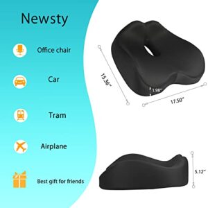 Newsty Pressure Relief Seat Cushion for Long Sitting Hours on Office, Home Chair, Car Memory Foam Office Chair Cushion for Back, Coccyx, Tailbone Pain Relief（Black）