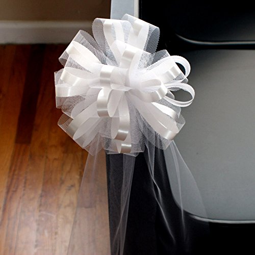 Large Assembled White Wedding Pew Bows - 10" Wide, Set of 6, Tulle Wedding Bows, Mother's Day, Reception, Aisle Decoration, Bridal Shower, Anniversary, Birthday, Fundraiser, Wedding Event