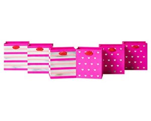 papyrus 5″ small gift bags (pink stripes and hearts) for birthdays, bridal showers, baby showers and all occasions (6 bags)