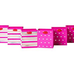 Papyrus 5" Small Gift Bags (Pink Stripes and Hearts) for Birthdays, Bridal Showers, Baby Showers and All Occasions (6 Bags)