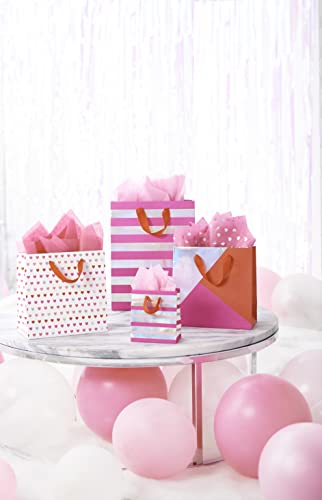 Papyrus 5" Small Gift Bags (Pink Stripes and Hearts) for Birthdays, Bridal Showers, Baby Showers and All Occasions (6 Bags)