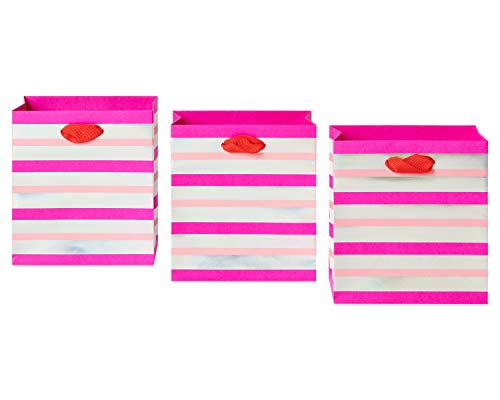 Papyrus 5" Small Gift Bags (Pink Stripes and Hearts) for Birthdays, Bridal Showers, Baby Showers and All Occasions (6 Bags)