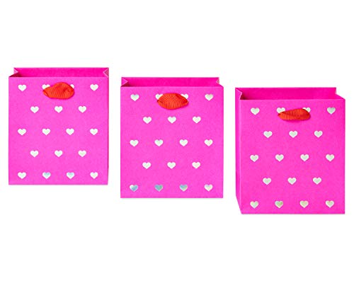 Papyrus 5" Small Gift Bags (Pink Stripes and Hearts) for Birthdays, Bridal Showers, Baby Showers and All Occasions (6 Bags)