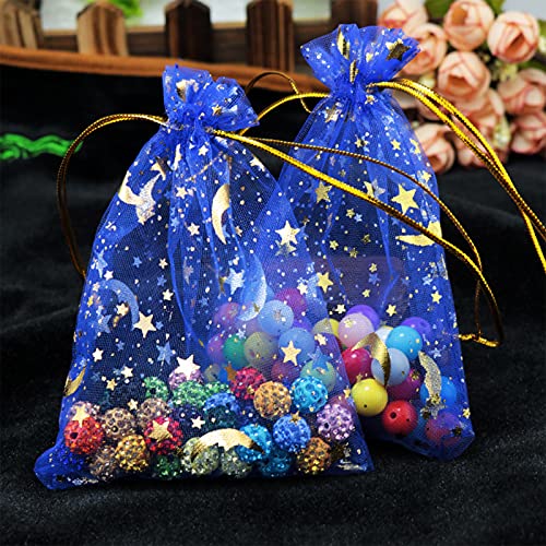 Pack of 100 melange organza bag 5"x7" hot stamping star and moon pattern wedding gift bag with drawstring