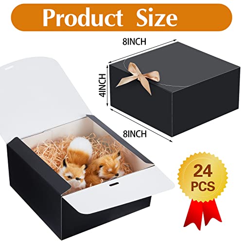 24 Pack Gift Boxes with Lids Bridesmaid Proposal Box 8 x 8 x 4 Inches, Elegant Gift Wrap Boxes Wedding Gift Boxes Kraft Paper Empty Boxes for Packaging Birthday Present Cupcake Crafting(Black)