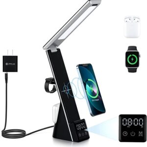 LumiCharge Smart Desk Lamp - LED Desk Lamp with Wireless Charger, USB Charging Port, Digital Clock Display, Alarm, 3 Light Modes - Compatible with iWatch, iPhone & Airpods - Foldable Table Desk Lamp