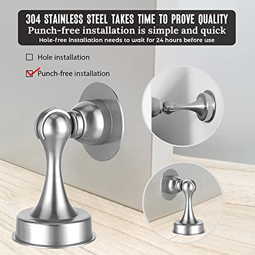 2 Pack(304)Door Stoppers, ASHGOOB Magnetic Door Stop Door Catch, Brushed Nickel Stainless Steel(304)Door Stopper Wall Protector, Double-Sided Adhesive Tape No Drilling, Screws for Stronger Wall Mount