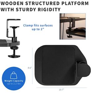 VIVO Wooden Clamp-on Adjustable Computer Mouse Pad and Device Holder for Desks, Extended Rotating Platform Tray, Fits up to 2 inch Desktops, Black, MOUNT-MS01B