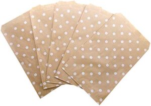 brown kraft bags with white polkadot decorative flat paper gift bags (4″ x 6″, 100 ct)