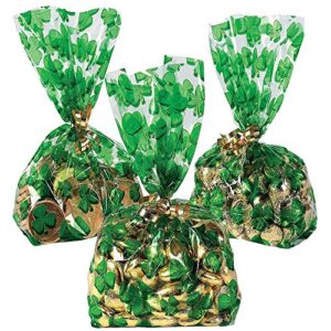 100pcs st patrick’s day shamrock cellophane bags party favors – saint patrick’s day lucky shamrock clover cellophane bags for irish party decorations supplies