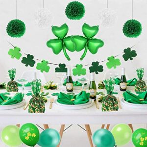 100PCS St Patrick's Day Shamrock Cellophane Bags Party Favors - Saint Patrick's Day Lucky Shamrock Clover Cellophane Bags for Irish Party Decorations Supplies