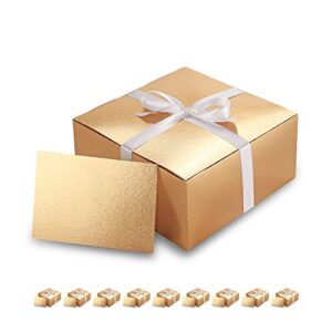 packhome 10 gold gift boxes 8x8x4 inches, bridesmaid boxes, paper gift boxes with lids for gifts, crafting, cupcake boxes, with greeting cards and satin ribbons glossy with grass texture
