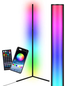 withinsafe corner floor lamp – rgb color changing mood lighting lamp – 56.7″ dimmable music and voice sync bluetooth app and remote control led corner light for living room, bedroom