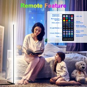 WITHINSAFE Corner Floor Lamp - RGB Color Changing Mood Lighting Lamp - 56.7" Dimmable Music and Voice Sync Bluetooth App and Remote Control LED Corner Light for Living Room, Bedroom