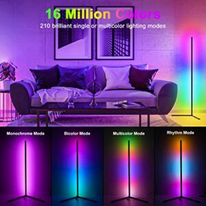 WITHINSAFE Corner Floor Lamp - RGB Color Changing Mood Lighting Lamp - 56.7" Dimmable Music and Voice Sync Bluetooth App and Remote Control LED Corner Light for Living Room, Bedroom