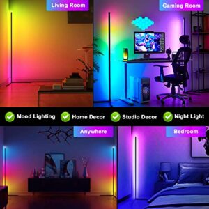 WITHINSAFE Corner Floor Lamp - RGB Color Changing Mood Lighting Lamp - 56.7" Dimmable Music and Voice Sync Bluetooth App and Remote Control LED Corner Light for Living Room, Bedroom